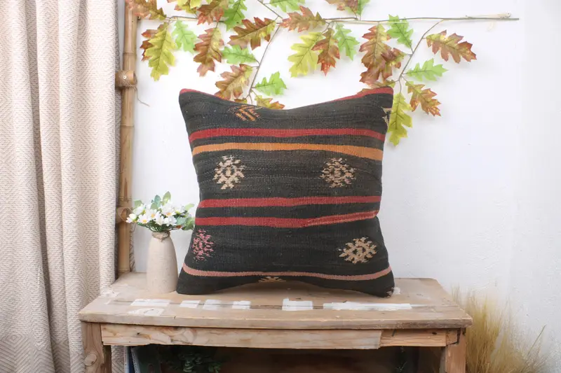 Chair Cushion, Pillow for Sofa, Sofa Cushion Cover, Boho Throw Pillow Sham, Pillow, Turkish Pillow, 20x20 Brown Cushion Cover, Turkish Kilim Pillow - 1