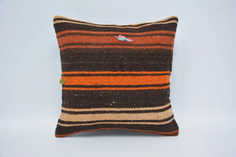 Aztec Pillow, Kilim Pillow, Interior Designer Pillow, 14x14 Orange Cushion Cover, Antique Pillows, Cushion, Anatolian Cushion Cover, Bench Pillow - 1