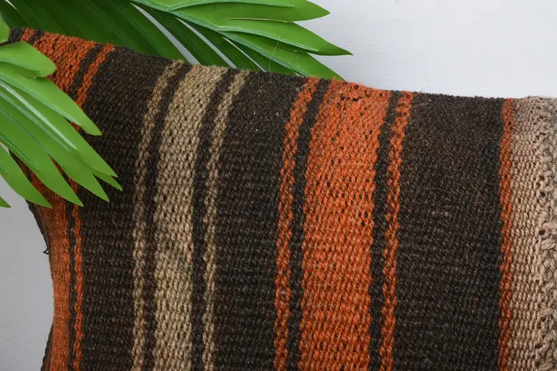 Tribal Cushion Case, Pillow Sham, 12x20 Brown Pillow Sham, Turkish Pillow, Oriental Pillow Sham, Ethnical Kilim Rug Pillow, Boho Pillow - 2