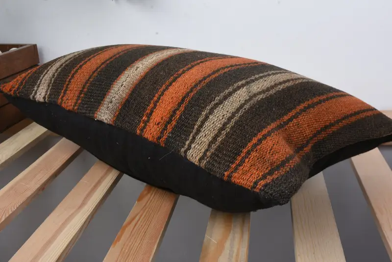 Tribal Cushion Case, Pillow Sham, 12x20 Brown Pillow Sham, Turkish Pillow, Oriental Pillow Sham, Ethnical Kilim Rug Pillow, Boho Pillow - 6