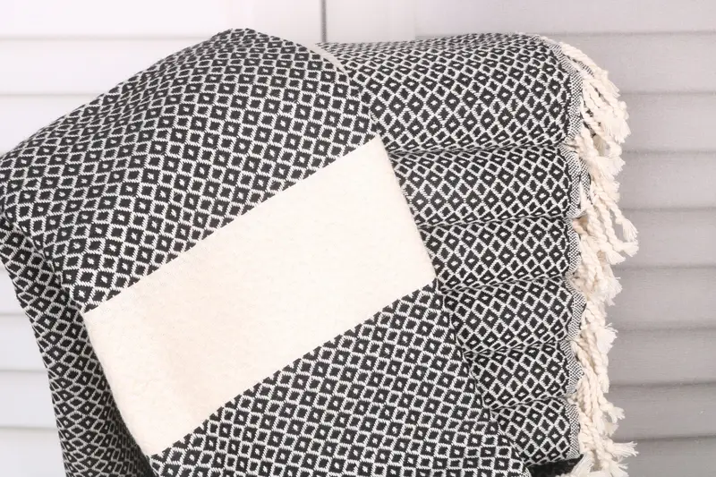 Bridesmaid Diamond Towel Black Cotton, Personalized 40x71 Inches