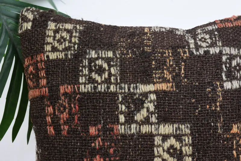 Turkish Pillow, Cushion Case, Turkish Kilim Pillow, Oriental Cushion, Sustainable Cushion Cover, Boho Pillow Sham Cover, 12x12 Brown Cushion Cover - 2
