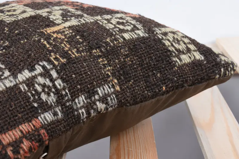 Turkish Pillow, Cushion Case, Turkish Kilim Pillow, Oriental Cushion, Sustainable Cushion Cover, Boho Pillow Sham Cover, 12x12 Brown Cushion Cover - 7