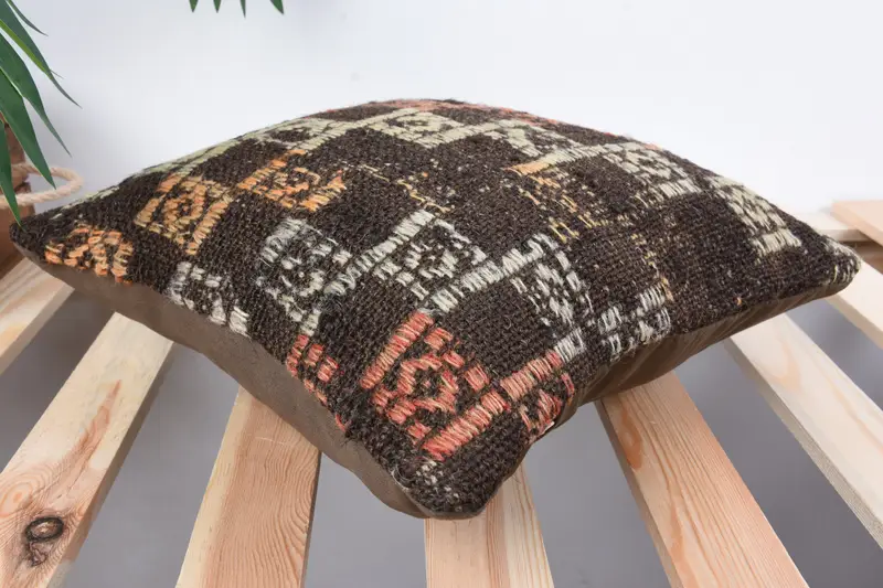 Turkish Pillow, Cushion Case, Turkish Kilim Pillow, Oriental Cushion, Sustainable Cushion Cover, Boho Pillow Sham Cover, 12x12 Brown Cushion Cover - 6