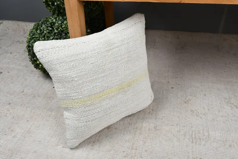 14x14 White Pillow Sham, Turkish Bench Pillow Sham, Cushion Case, Pillow for Couch, Boho Pillow Sham Cover, Kilim Pillow Cover - 7