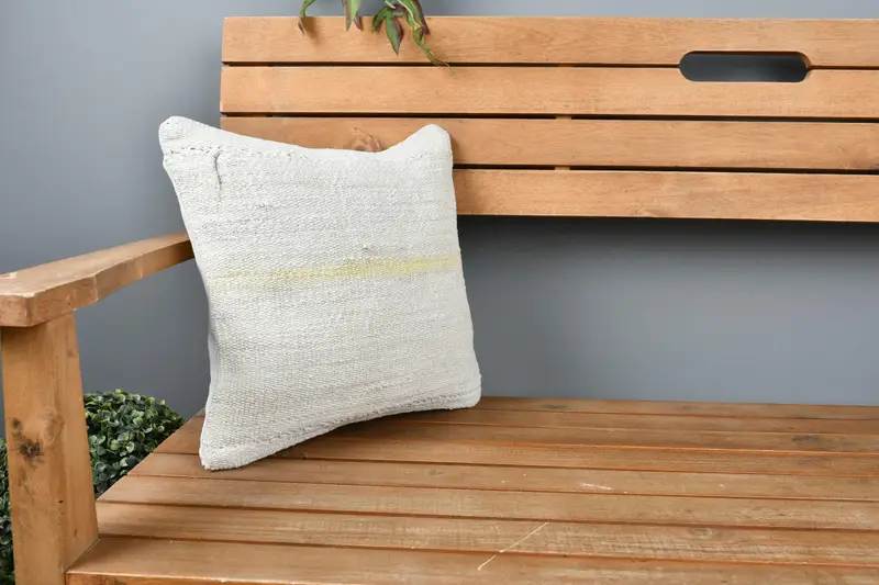 14x14 White Pillow Sham, Turkish Bench Pillow Sham, Cushion Case, Pillow for Couch, Boho Pillow Sham Cover, Kilim Pillow Cover - 1