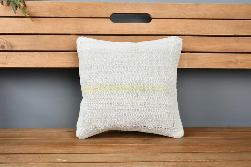 14x14 White Pillow Sham, Turkish Bench Pillow Sham, Cushion Case, Pillow for Couch, Boho Pillow Sham Cover, Kilim Pillow Cover - 6