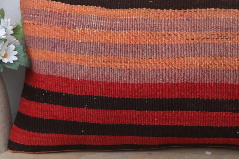 Pillow Cover, Ethnical Kilim Rug Pillow, Cozy Throw Pillow Cover, Hippie Throw Pillow Cover, 12x24 Red Pillow, Kilim Cushion Sham, Pillow for Sofa - 3