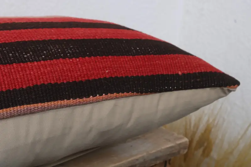 Pillow Cover, Ethnical Kilim Rug Pillow, Cozy Throw Pillow Cover, Hippie Throw Pillow Cover, 12x24 Red Pillow, Kilim Cushion Sham, Pillow for Sofa - 6