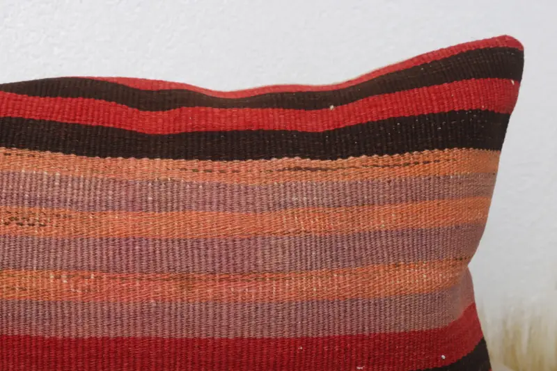 Pillow Cover, Ethnical Kilim Rug Pillow, Cozy Throw Pillow Cover, Hippie Throw Pillow Cover, 12x24 Red Pillow, Kilim Cushion Sham, Pillow for Sofa - 5