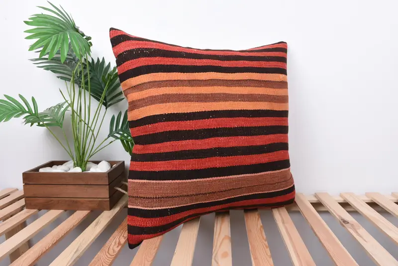Art Deco Cushion Cover, 24x24 Red Cushion, Home Decor Pillow, Kilim Cushion Sham, Cushion, Handmade Kilim Cushion, Handmade Pillow Cover - 4