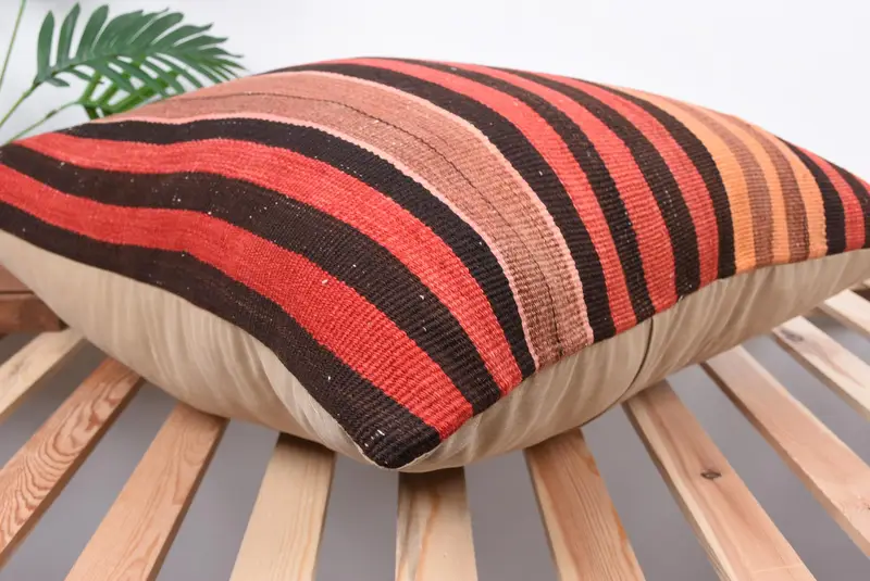 Art Deco Cushion Cover, 24x24 Red Cushion, Home Decor Pillow, Kilim Cushion Sham, Cushion, Handmade Kilim Cushion, Handmade Pillow Cover - 6