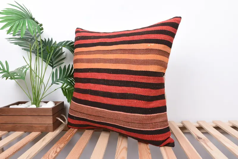 Art Deco Cushion Cover, 24x24 Red Cushion, Home Decor Pillow, Kilim Cushion Sham, Cushion, Handmade Kilim Cushion, Handmade Pillow Cover - 5