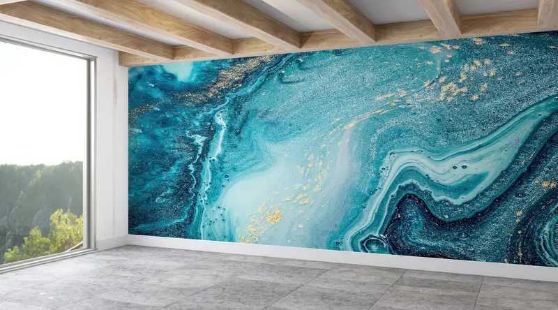 Zarif Mavi Mermer Baskılı Duvar Kağıdı: Çağdaş Lüks Dekor