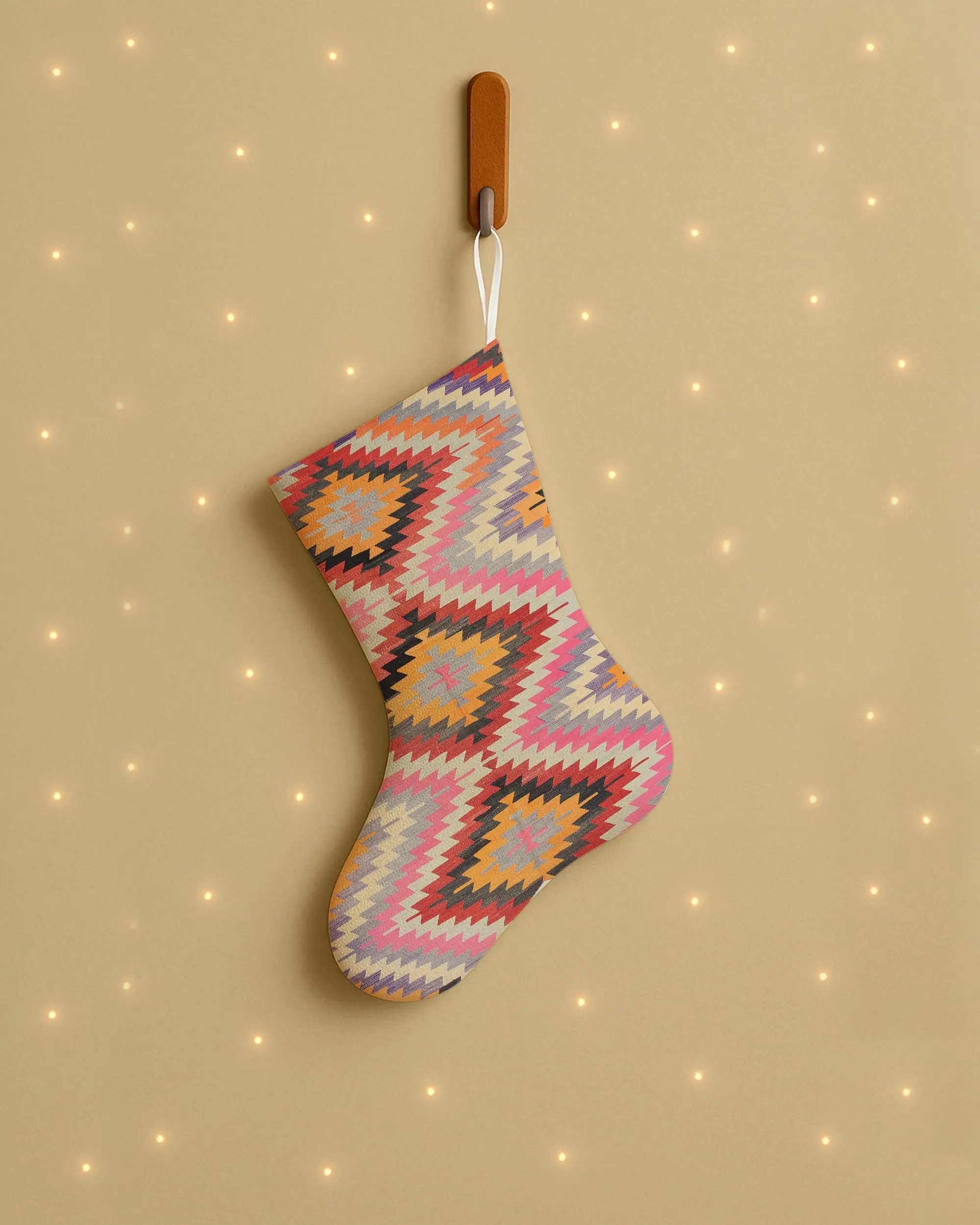 Festive Pink & Yellow Christmas Ornaments Stocking, Cozy Holiday Decor - 1