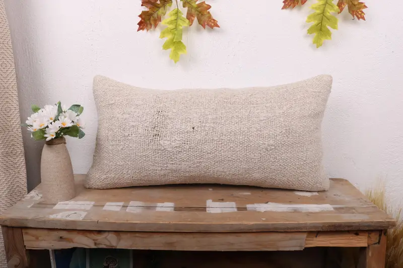 Cushion, Kilim Cushion Sham, Gift Pillow, 12x24 Beige Pillow Cover, Authentic Pillow Case, Kilim Pillow Cover, Designer Throw Cushion - 1