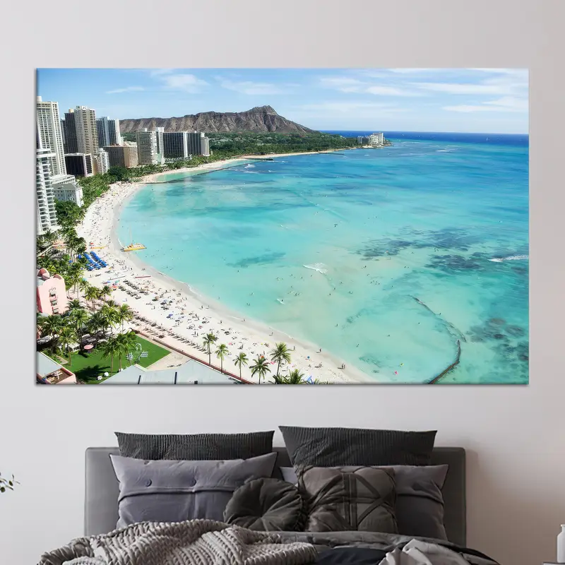 Elegant Tropical Seascape Printed Canvas - Ocean Blue Art