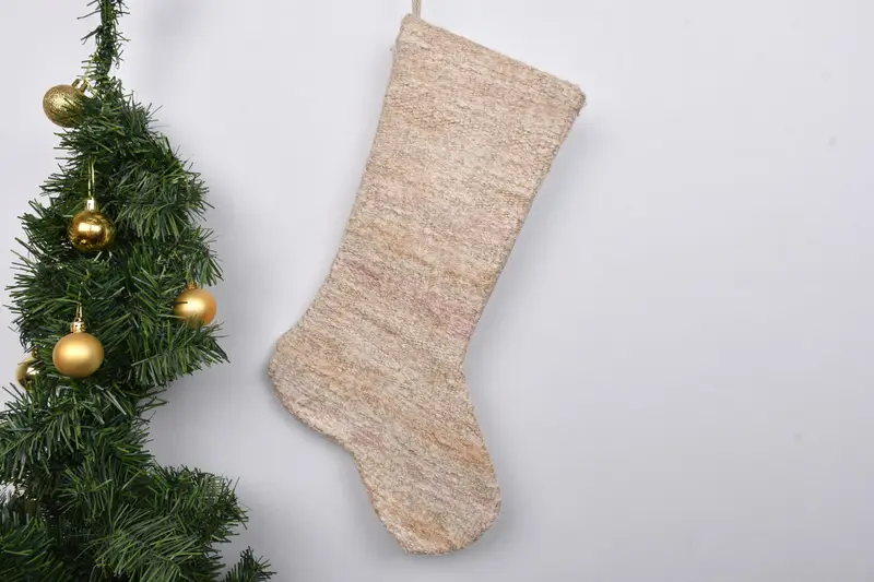 Patrón rústico de Kilim, calcetín de adorno navideño de 7 pulgadas de ancho