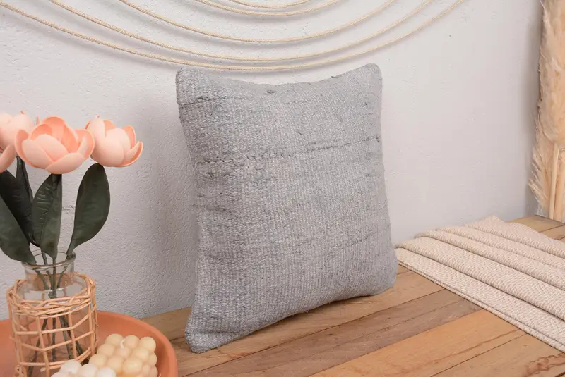 Graues Southwestern besticktes Kissen, 16x16 handgemachtes Wurfkissen