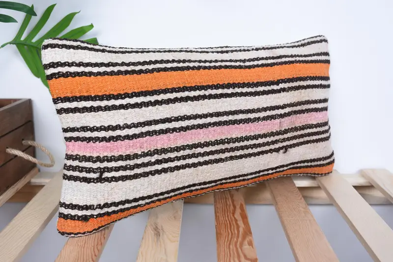 Pillow Cover, Turkish Kilim Pillow, Boho Pillow, Vintage Pillow, 10x20 Orange Pillow Cover, Ethnic Pillow Cover Pillow Case - 4