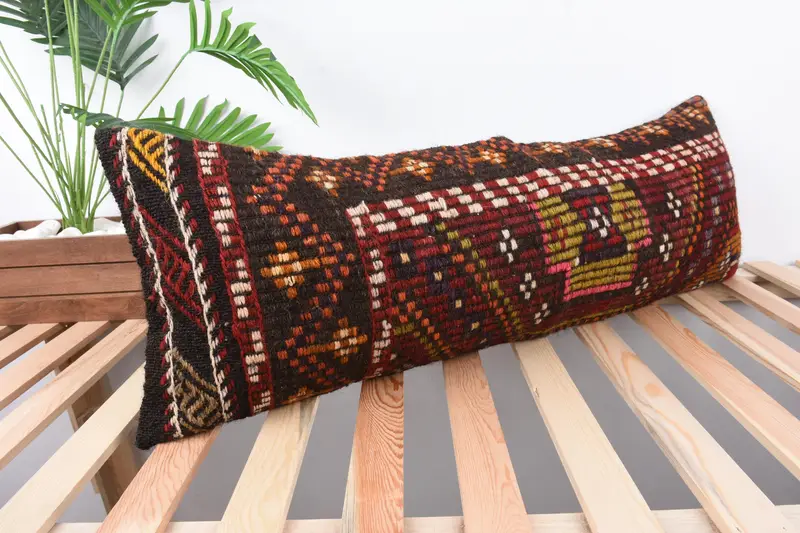 Etnik atış yastık kılıfı, vintage yastık, 12x36 kırmızı yastık sahte, yastık, hediye yastığı, salon atma yastığı, retro atma yastık, boho yastığı - 4
