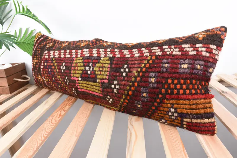Etnik atış yastık kılıfı, vintage yastık, 12x36 kırmızı yastık sahte, yastık, hediye yastığı, salon atma yastığı, retro atma yastık, boho yastığı - 5
