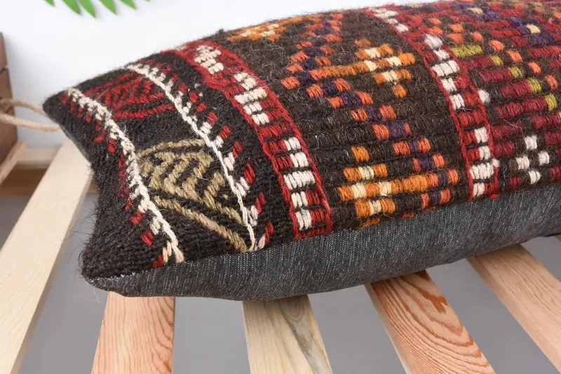 Etnik atış yastık kılıfı, vintage yastık, 12x36 kırmızı yastık sahte, yastık, hediye yastığı, salon atma yastığı, retro atma yastık, boho yastığı - 6