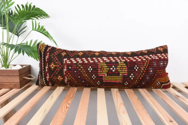 Etnik atış yastık kılıfı, vintage yastık, 12x36 kırmızı yastık sahte, yastık, hediye yastığı, salon atma yastığı, retro atma yastık, boho yastığı - 1
