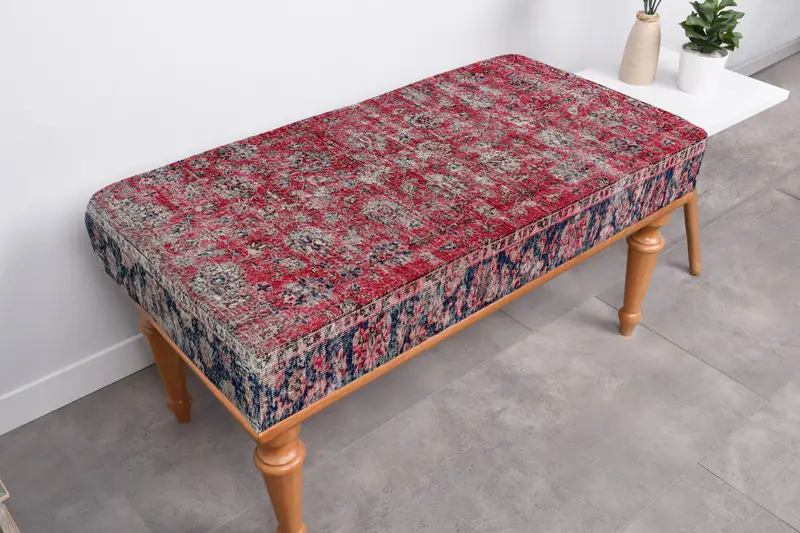 ウール生地の無垢材ベンチ、折りたたみ式収納ベンチ