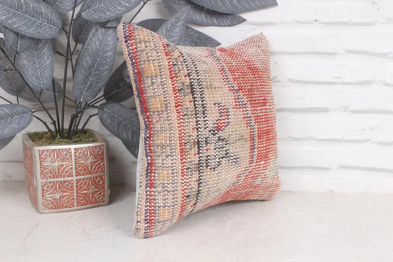 Personalized Gift Pillow Cushion, Cushion Case, Kilim Pillow Cover, Pillow for Sofa, Antique Pillows, 12x12 Red Pillow, Knitted Pillow - 4