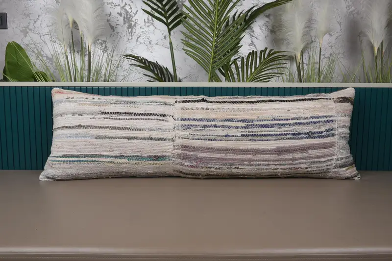 Kahverengi Dikdörtgen Türk Kırlent Kılıfı, Fas Çizgili 40x120 cm Yastık Kılıfı - 1
