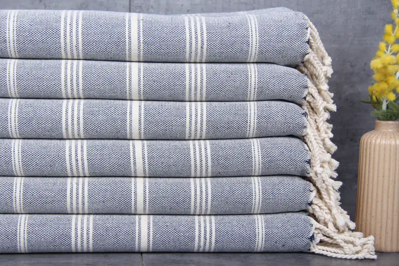 Personalized Cotton Navy Striped Tea Towel Bath, 24x38 Inches