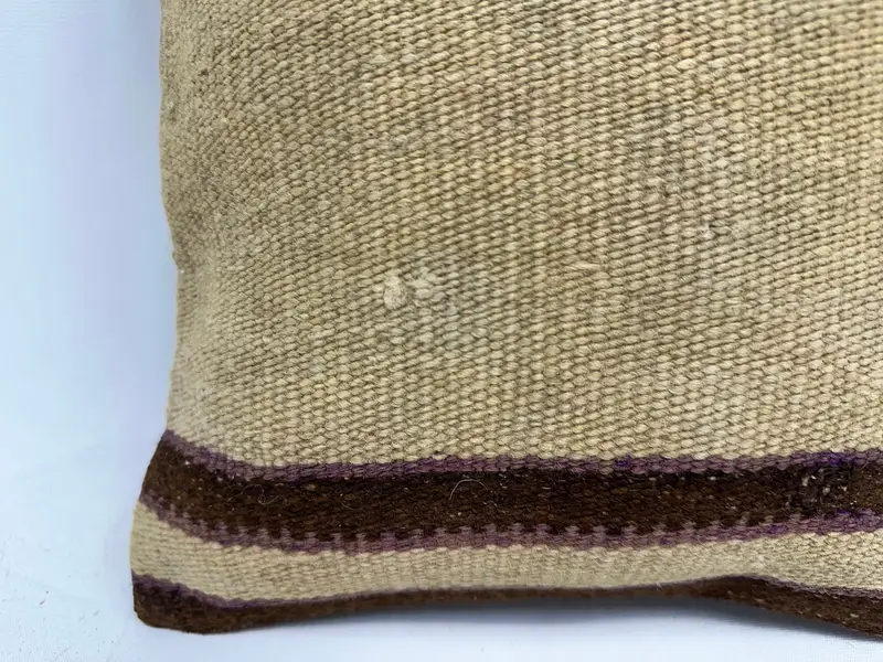Beige & Brown Striped Decorative Pillow, 12x12 Inches, Embroidered Cotton Cover - 2