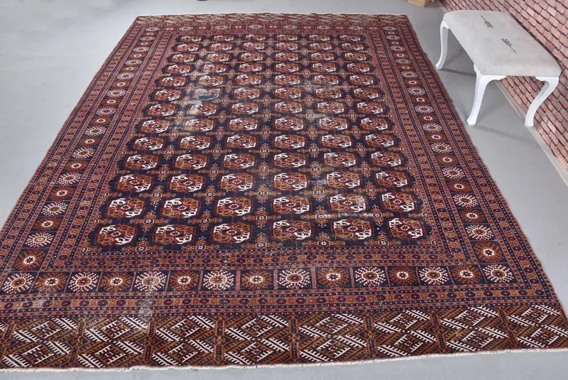 Mavi & Bej Puantiyeli Halı, 9x12 ft Şık Dekor