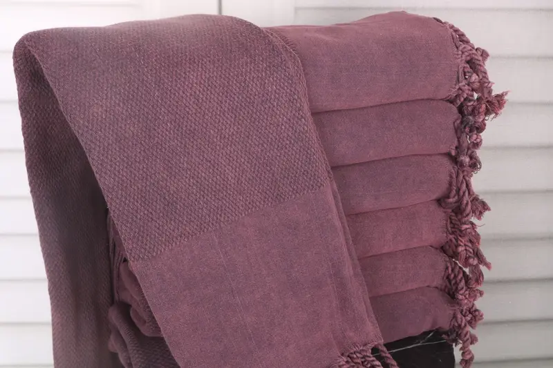 Geometric Stonewashed Towel Wedding Gift 32x71 Inches Burgundy