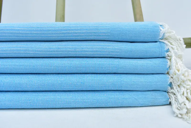 Personalized Beach Towel Organic Cotton Light Blue Geometric, 70x38 Inches