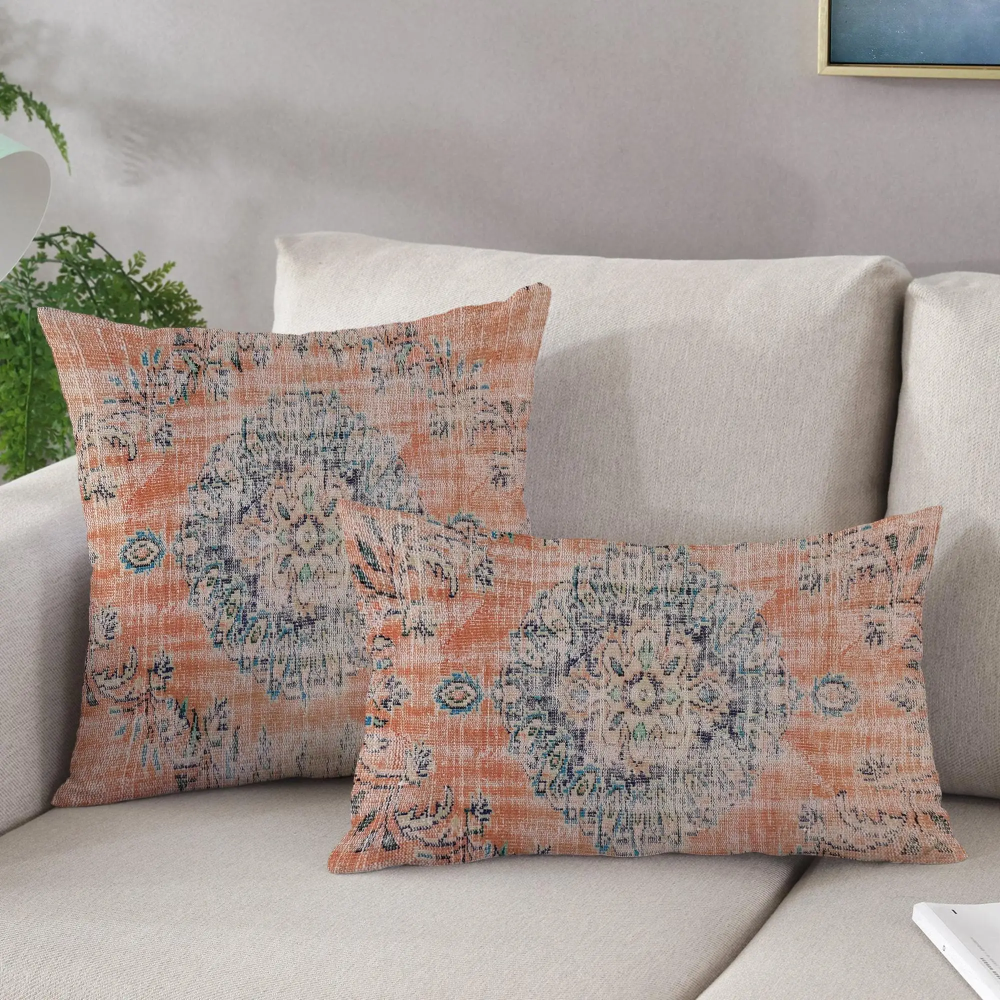 Red Organic Printed Pillow: Luxury Soft Home Decor Accent - 1