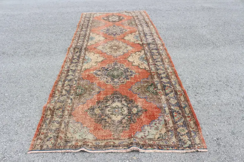 4,7x12,5 ft Teppich, türkischer Vintage Teppich, roter Oushak Wollteppich - 1