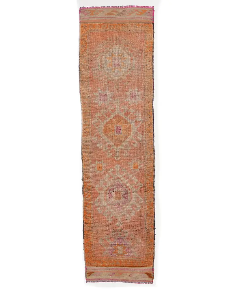 鮮やかなオレンジのラグ、2.7x10.7フィートのペルシャ模様