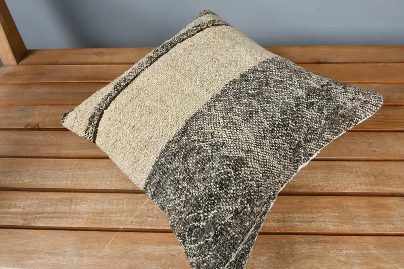 Bolster Pillow Case, Sustainable Cushion, Antique Pillows, Interior Designer Pillow, 14x14 Beige Pillow Sham, Turkish Kilim Pillow, Pillow Cover - 2