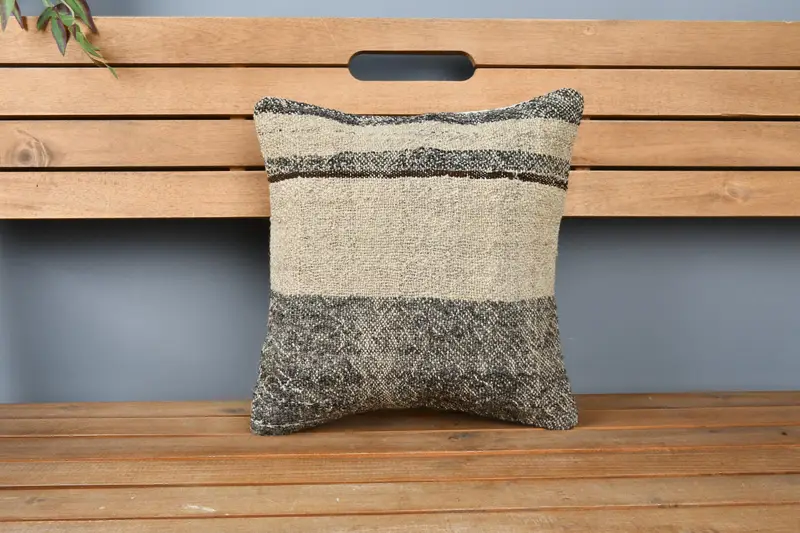 Bolster Pillow Case, Sustainable Cushion, Antique Pillows, Interior Designer Pillow, 14x14 Beige Pillow Sham, Turkish Kilim Pillow, Pillow Cover - 6