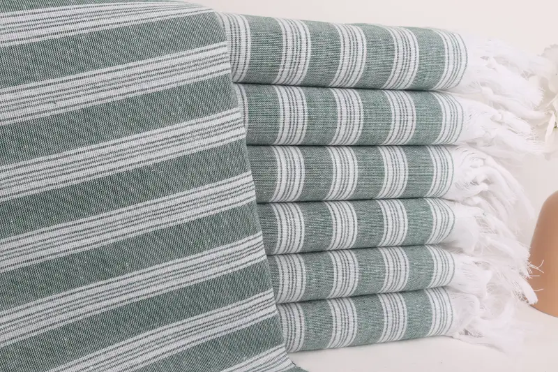 Toalla de playa turca personalizada a rayas verde oscuro, 40 x 71 pulgadas