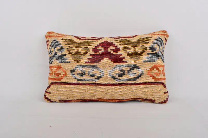 Handmade Kilim Cushion, Gift Pillow, Seat Pillow Cover, Square Throw Pillow, Kilim Cushion Sham, Cushion, 12x20 Yellow Cushion, Natural Cushion Case - 1