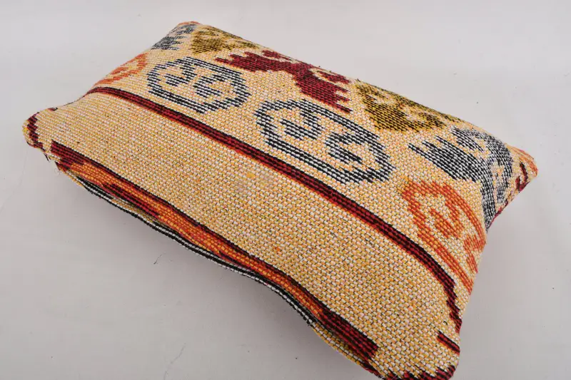 Handmade Kilim Cushion, Gift Pillow, Seat Pillow Cover, Square Throw Pillow, Kilim Cushion Sham, Cushion, 12x20 Yellow Cushion, Natural Cushion Case - 6