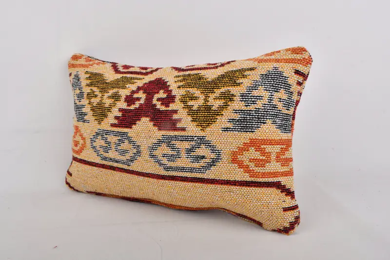 Handmade Kilim Cushion, Gift Pillow, Seat Pillow Cover, Square Throw Pillow, Kilim Cushion Sham, Cushion, 12x20 Yellow Cushion, Natural Cushion Case - 3