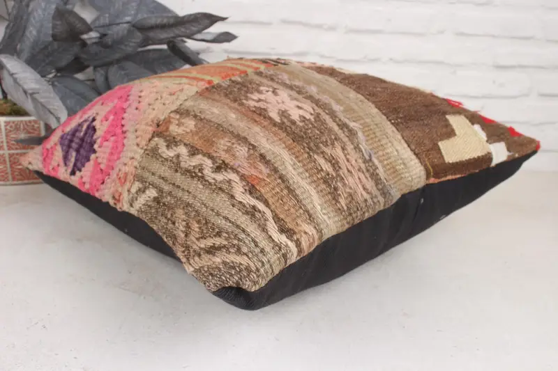 Case de cojín decorativo, cojín, almohada de kilim vintage, almohada boho, cubierta de cojín marrón 20x20, cojín de kilim hecho a mano, caja de cojín de refuerzo - 6