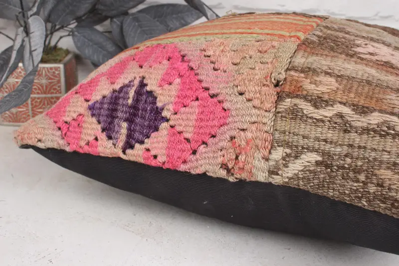 Case de cojín decorativo, cojín, almohada de kilim vintage, almohada boho, cubierta de cojín marrón 20x20, cojín de kilim hecho a mano, caja de cojín de refuerzo - 7