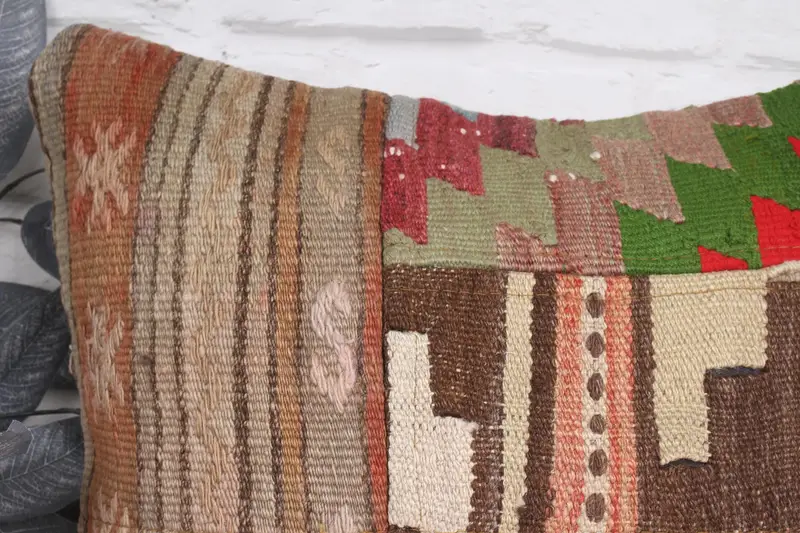 Case de cojín decorativo, cojín, almohada de kilim vintage, almohada boho, cubierta de cojín marrón 20x20, cojín de kilim hecho a mano, caja de cojín de refuerzo - 2