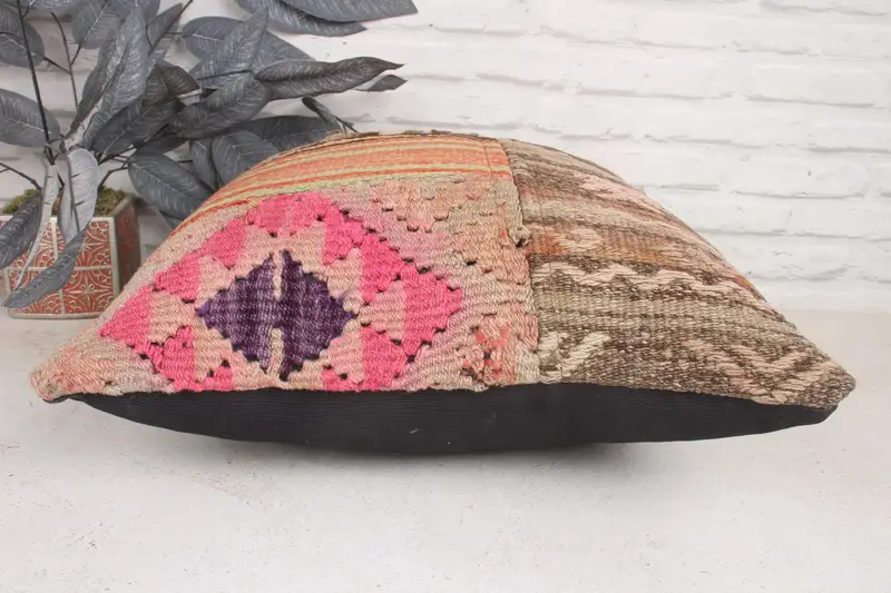 Case de cojín decorativo, cojín, almohada de kilim vintage, almohada boho, cubierta de cojín marrón 20x20, cojín de kilim hecho a mano, caja de cojín de refuerzo - 5
