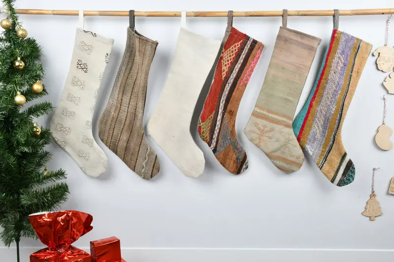 Patrón de adornos navideños, calcetín Kilim de 8 pulgadas de ancho
